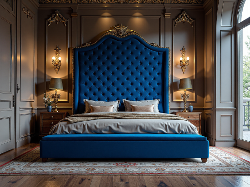 欧式古典风格卧室装修效果图,雕花床头板配丝质床品,水晶吊灯营造浪漫氛围